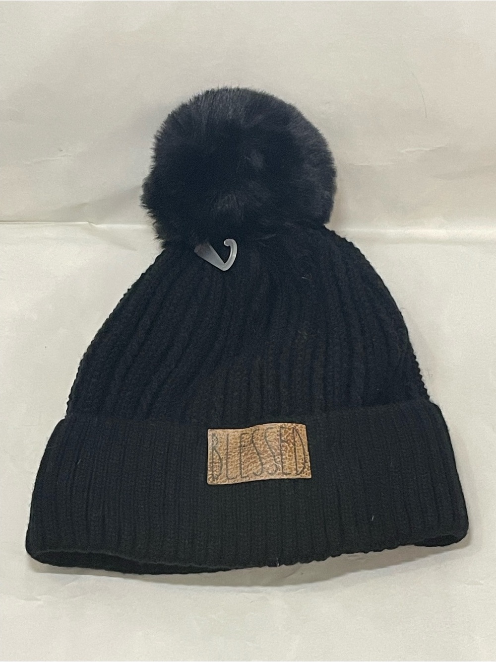 Black Knit Pom Beanie - Cozy Winter Hat